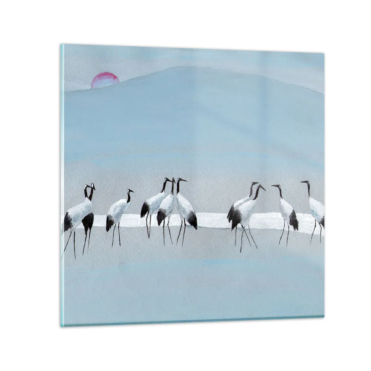 Glass picture  Arttor 40x40 cm - After a Hot Day - The Birds, Cranes, Nature, Japan, Culture, For living-room, For bedroom, White, Black, Horizontal, Glass, GAC40x40-4921