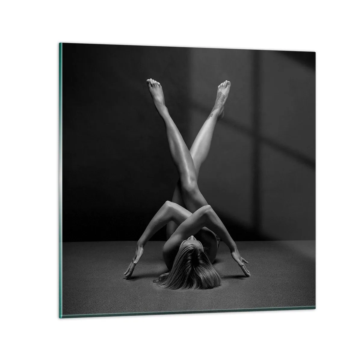Glass picture  Arttor 40x40 cm - Geometry of Nakedness - Woman, Art, Body, Yoga, Act, For living-room, For bedroom, Black, Grey, Horizontal, Glass, GAC40x40-4957