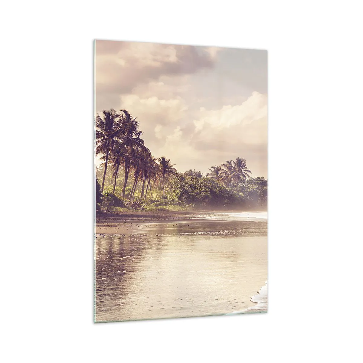 Glass picture  Arttor 70x100 cm - Caress of the Waves - Landscape, Beach, Sea, Ocean, Coconut Palm, For living-room, For bedroom, White, Brown, Vertical, Glass, GPA70x100-4917