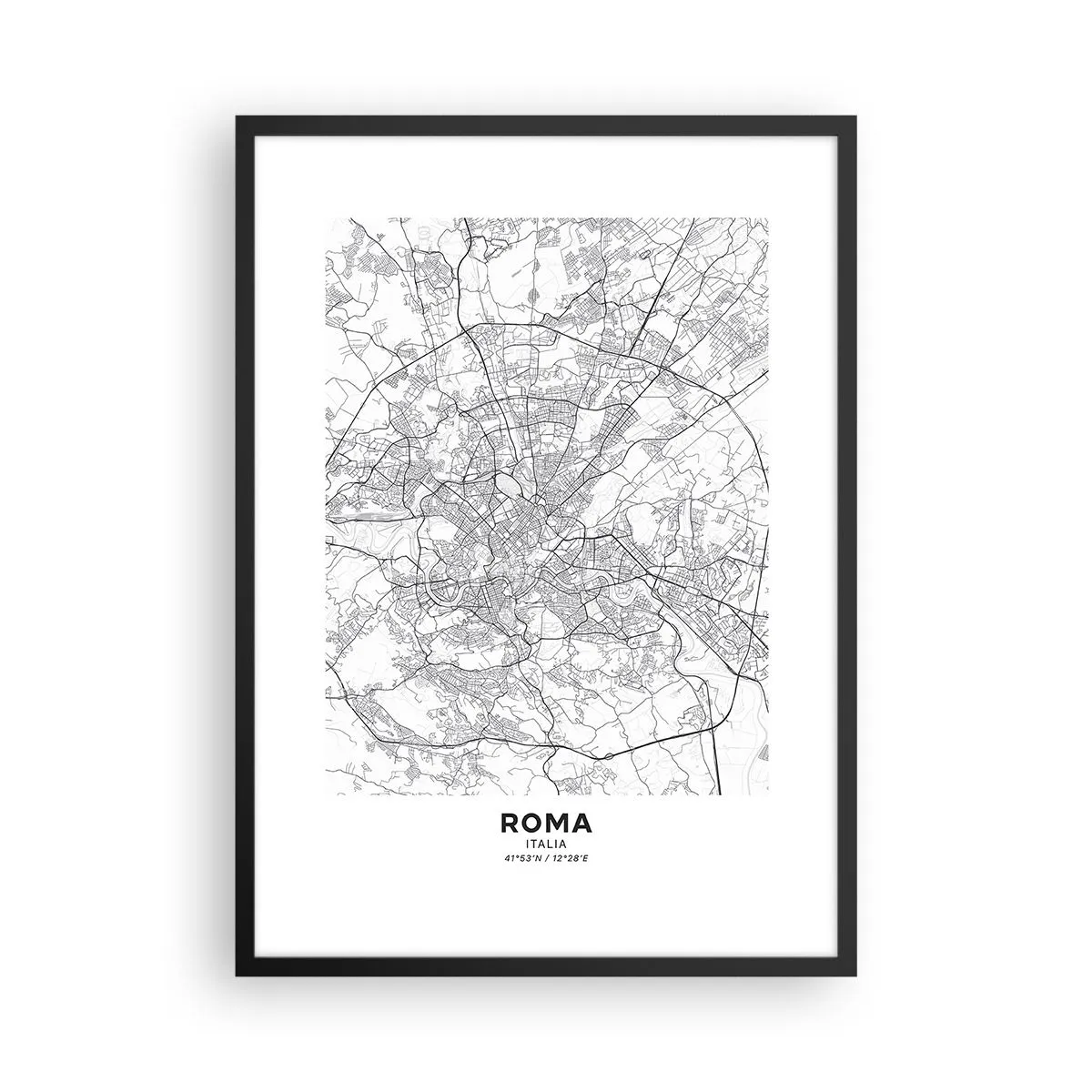 Poster in Black Frame Arttor 50x70 cm - Roman Circle - City, City Map, Rome, Graphics, Italy, For living-room, For bedroom, White, Black, Vertical, P2BPA50x70-4682