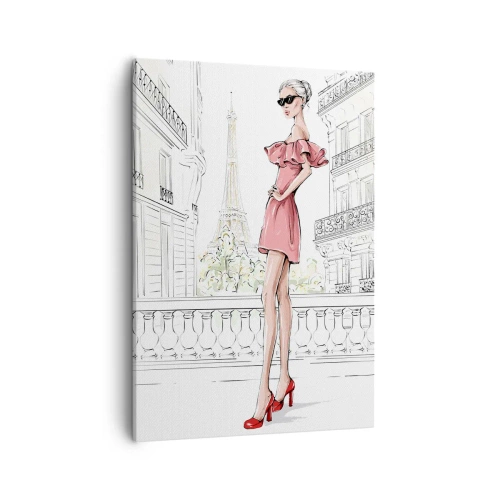 Canvas picture Arttor 50x70 cm - Art of Fashion - Paris, Eiffel Tower, Model, Architecture, Woman, For living-room, For bedroom, White, Black, Vertical, Canvas
, PA50x70-5164