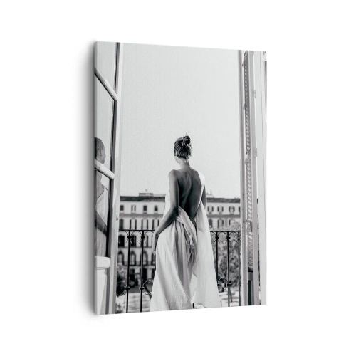 Canvas picture Arttor 50x70 cm - Awakening of the Senses - Woman, Model, Architecture, Paris, Black And White, For living-room, For bedroom, White, Black, Vertical, Canvas
, PA50x70-5179