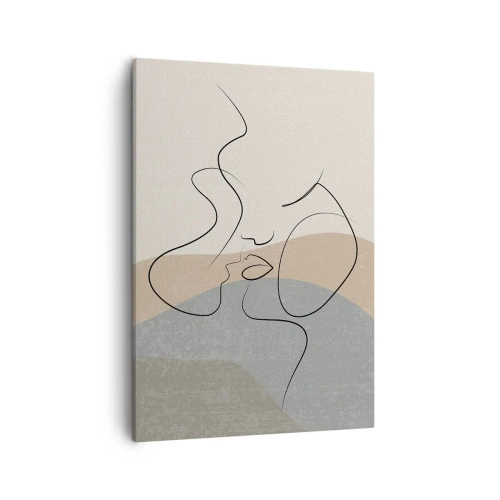 Canvas picture Arttor 50x70 cm - Like with a Paintbrush Stroke - Graphics, Kiss, Couple In Love, Lineart, Modern Art, For living-room, For bedroom, White, Black, Vertical, Canvas
, PA50x70-5170