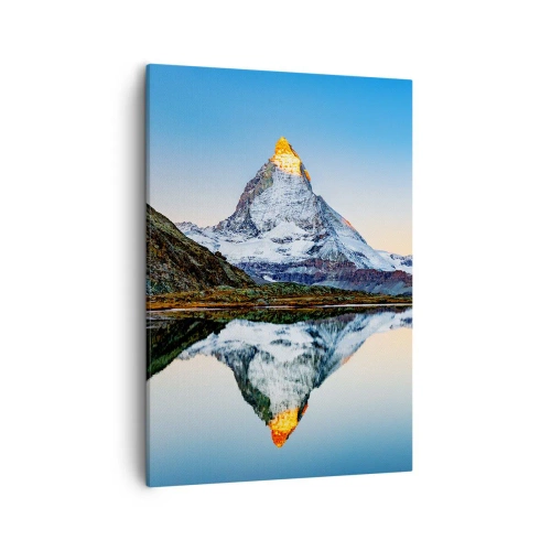 Canvas picture Arttor 50x70 cm - Two Worlds - Mountain Landscape, Lake, Glacier, Alps, Nature, For living-room, For bedroom, Brown, Black, Vertical, Canvas
, PA50x70-5178