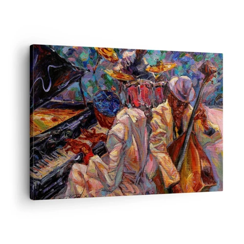 Canvas picture Arttor 70x50 cm - In the Same Rhythm - Music, Jazz, Double Bass, Cello, Piano, For living-room, For bedroom, Black, Red, Horizontal, Canvas
, AA70x50-3481