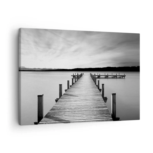 Canvas picture Arttor 70x50 cm - Lake of Peace - Landscape, Lake, Wooden Bridge, Black And White, Nature, For living-room, For bedroom, White, Black, Horizontal, Canvas
, AA70x50-4865