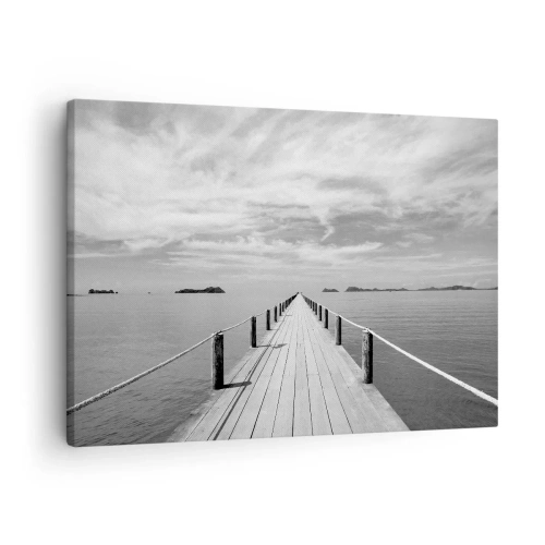Canvas picture Arttor 70x50 cm - Maybe a Trip… - Landscape, Sea, Wooden Bridge, Nature, Black And White, For living-room, For bedroom, White, Black, Horizontal, Canvas
, AA70x50-4985