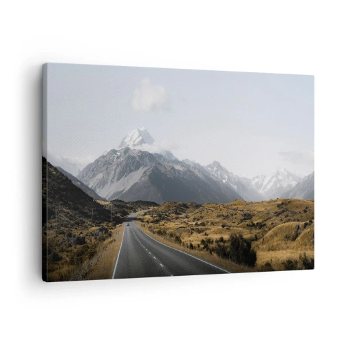 Canvas picture Arttor 70x50 cm - Road to the Heart of the Mountains - Landscape, Mountain Road, Alps, Nature, Mountain Peaks, For living-room, For bedroom, White, Brown, Horizontal, Canvas
, AA70x50-4833