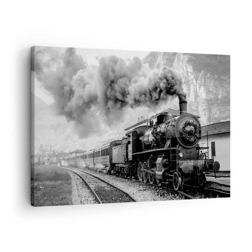 Canvas picture Arttor 70x50 cm - Standing at the Station... - Rail, Locomotive, Passenger Train, Railway Station, Black And White, For living-room, For bedroom, White, Black, Horizontal, Canvas
, AA70x50-4315