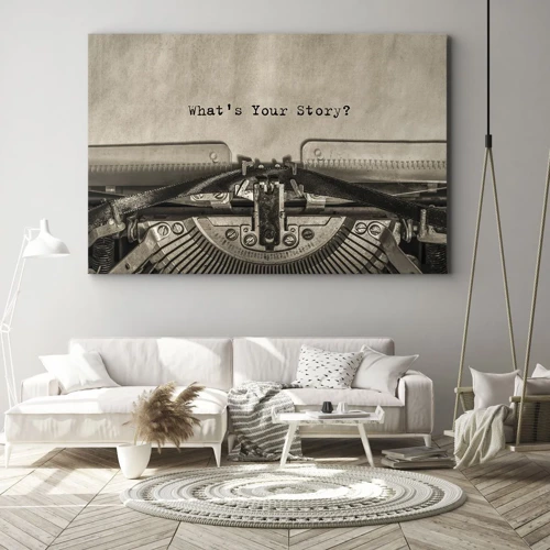 Canvas picture Arttor 70x50 cm - Tell Me  - Foaming Machine, Vintage, Retro, Typescript, Sepia, For living-room, For bedroom, Brown, Black, Horizontal, Canvas
, AA70x50-4976