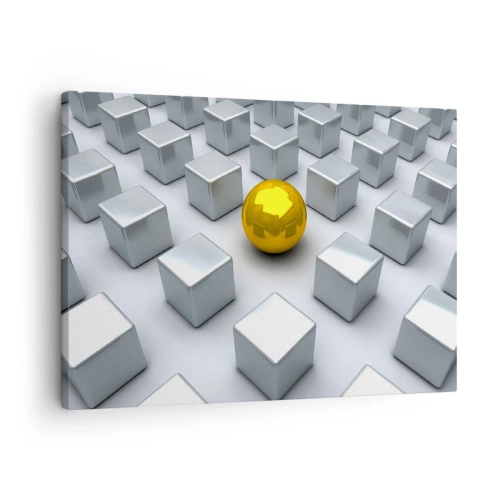Canvas picture Arttor 70x50 cm - Why Me? Geometric Composition. - Abstraction, 3D, Graphics, Three-Dimensional Cubes, The Golden Ball, For living-room, For bedroom, Silver, Golden, Horizontal, Canvas
, AA70x50-2531