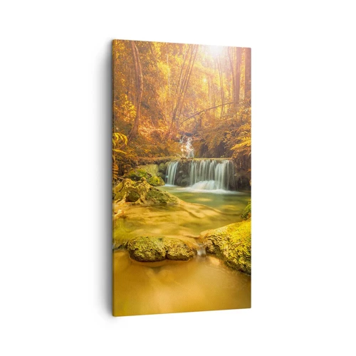 Canvas picture - Forest Cascade in Gold - 45x80 cm