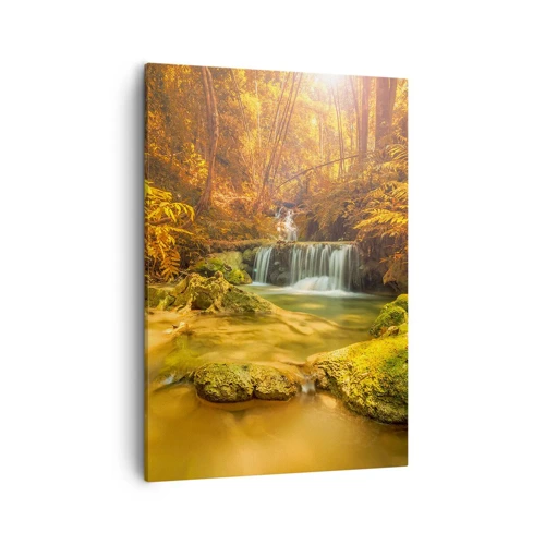 Canvas picture - Forest Cascade in Gold - 50x70 cm