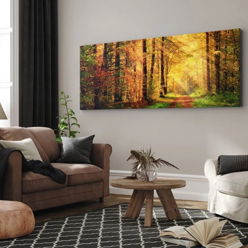 Canvas picture - Forest Golden silence - 140x50 cm
