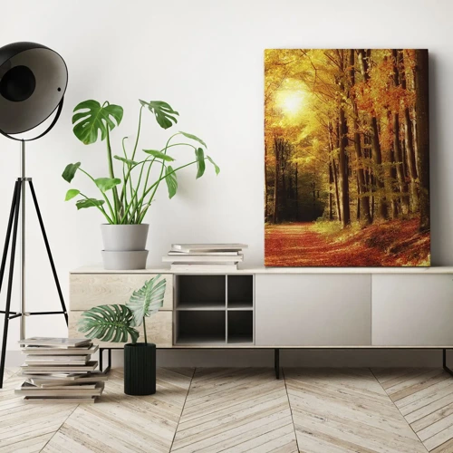 Canvas picture - Golden Autumn on a Forest Path - 65x120 cm