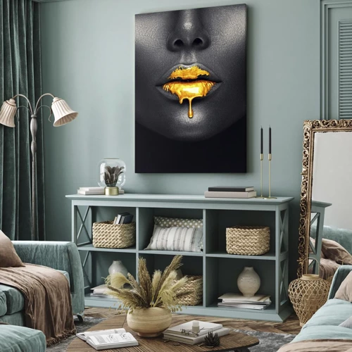 Canvas picture - Golden Lips - 45x80 cm