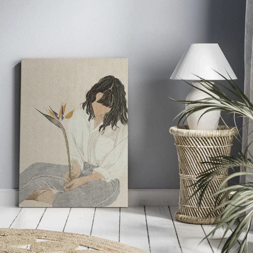 Canvas picture - Portrait with an Exotic Flower - 65x120 cm