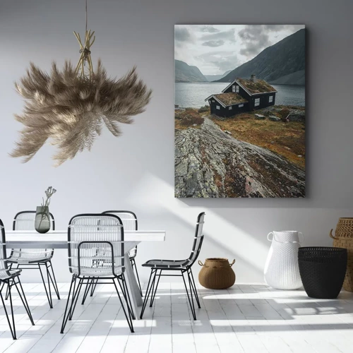 Canvas picture - Summer House byt the Fjord - 65x120 cm