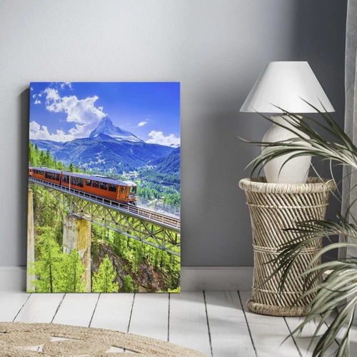 Canvas picture - Train Through the Alps - 65x120 cm