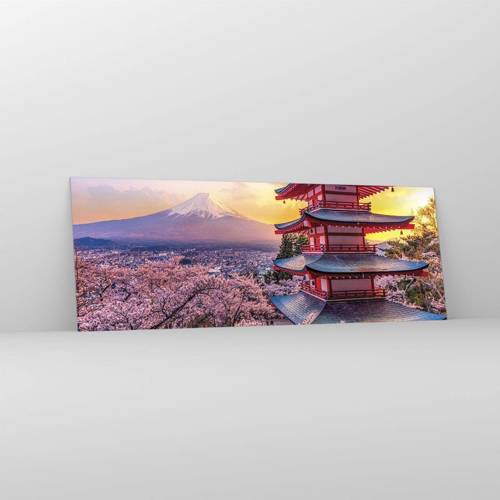 Glass picture  Arttor 140x50 cm - The Essence of Japanese Spirit - Landscape, Mount Fuji, Choreito, Japan, Asia, For living-room, For bedroom, White, Brown, Horizontal, Glass, GAB140x50-4547