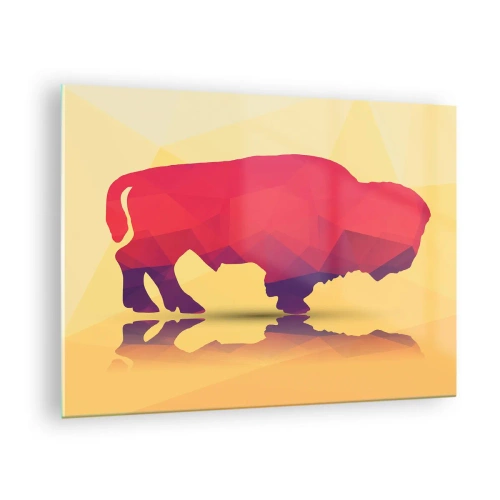 Glass picture Arttor 70x50 cm - Amarantine Power of a Bison - Animals, Wisent, Geometric Figure, Graphics, 3D, For living-room, For bedroom, Brown, Red, Horizontal, Glass, GAA70x50-2812