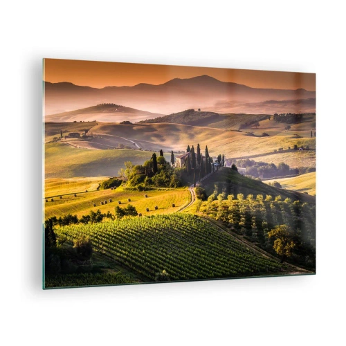Glass picture Arttor 70x50 cm - Arcadia - Tuscan Landscape - Landscape, Tuscany, Vineyards, Travels, Italy, For living-room, For bedroom, Green, Yellow, Horizontal, Glass, GAA70x50-2465
