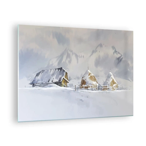 Glass picture Arttor 70x50 cm - In a Snowy Valley - Art, Mountains, Landscape, Nature, Painting, For living-room, For bedroom, White, Brown, Horizontal, Glass, GAA70x50-4806