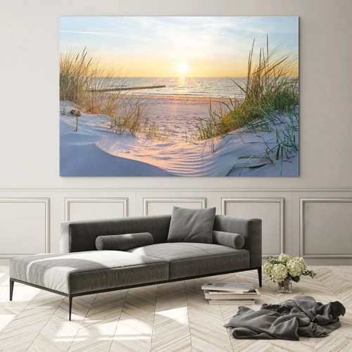 Glass picture  Arttor 70x50 cm - Sound of the Sea, Singing of the Birds, Wild Beach among Grass - Landscape, Sea, Dunes, Beach, Nature, For living-room, For bedroom, Blue, White, Horizontal, Glass, GAA70x50-3989