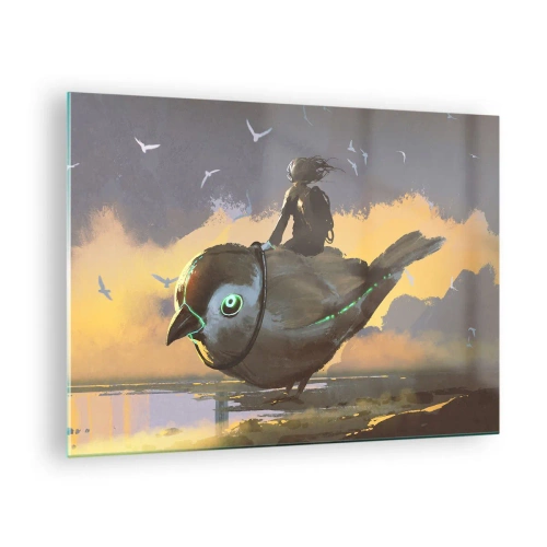 Glass picture Arttor 70x50 cm - Stop on a Fantastic Journey - Abstraction, Bird, Fantasy, Art, For Children, For living-room, For bedroom, Grey, Black, Horizontal, Glass, GAA70x50-3933