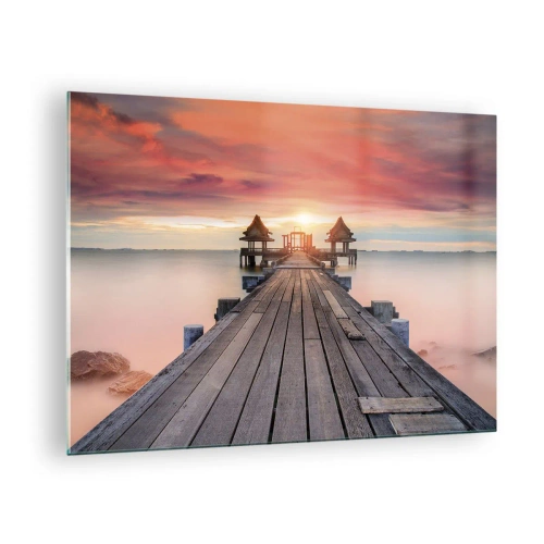Glass picture Arttor 70x50 cm - Sunset on the East - Landscape, Wooden Pier, Sea, The Sunset, Horizon, For living-room, For bedroom, White, Brown, Horizontal, Glass, GAA70x50-4916