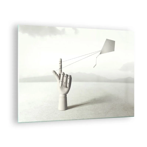 Glass picture Arttor 70x50 cm - Test of Strengths - Abstraction, Hand, Kite, Art, Black And White, For living-room, For bedroom, White, Grey, Horizontal, Glass, GAA70x50-4697