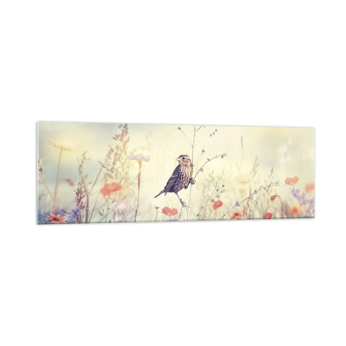 Glass picture - Bird Portrait with a Meadow in the Background - 160x50 cm