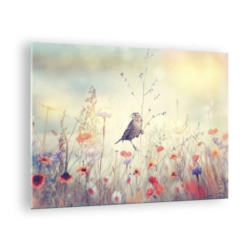 Glass picture - Bird Portrait with a Meadow in the Background - 70x50 cm