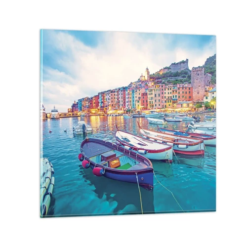 Glass picture - Colourful Evening in a Port - 70x70 cm