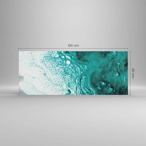Glass picture - Dissolving in White and Turquoise - 100x40 cm