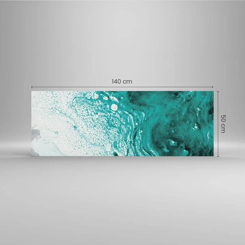 Glass picture - Dissolving in White and Turquoise - 140x50 cm