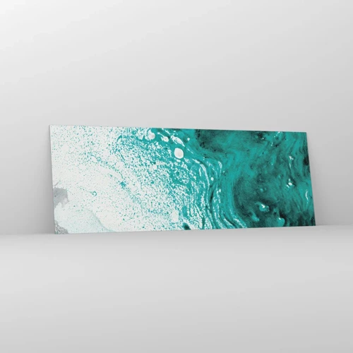 Glass picture - Dissolving in White and Turquoise - 140x50 cm