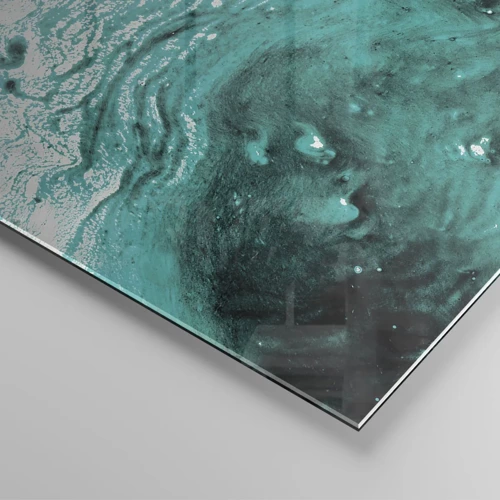 Glass picture - Dissolving in White and Turquoise - 140x50 cm