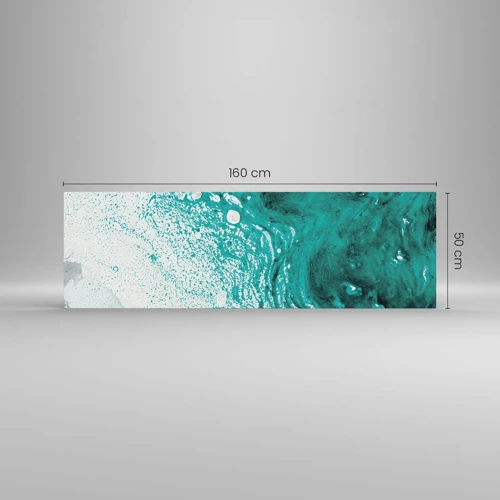 Glass picture - Dissolving in White and Turquoise - 160x50 cm