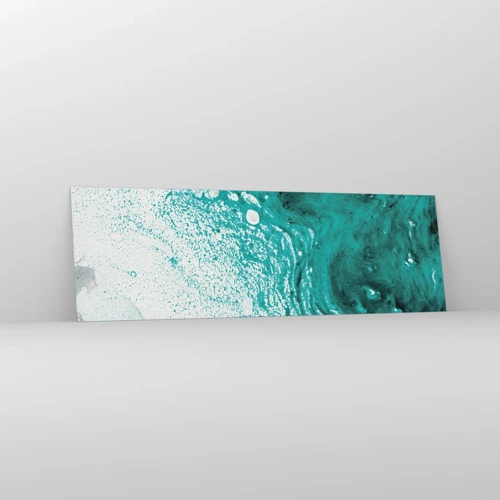 Glass picture - Dissolving in White and Turquoise - 160x50 cm