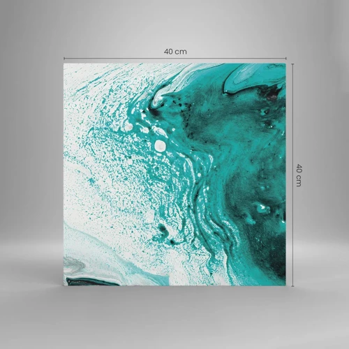 Glass picture - Dissolving in White and Turquoise - 40x40 cm