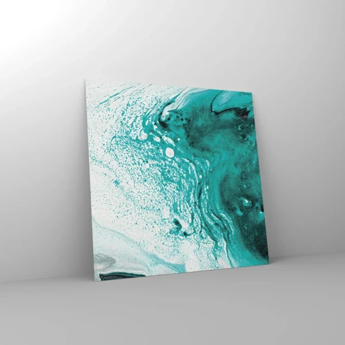 Glass picture - Dissolving in White and Turquoise - 50x50 cm