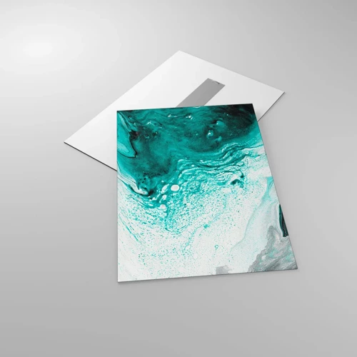 Glass picture - Dissolving in White and Turquoise - 50x70 cm