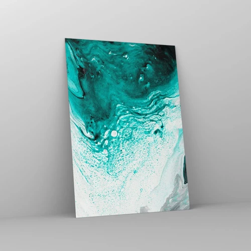 Glass picture - Dissolving in White and Turquoise - 50x70 cm