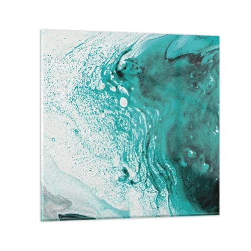 Glass picture - Dissolving in White and Turquoise - 60x60 cm