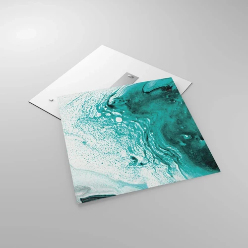 Glass picture - Dissolving in White and Turquoise - 60x60 cm