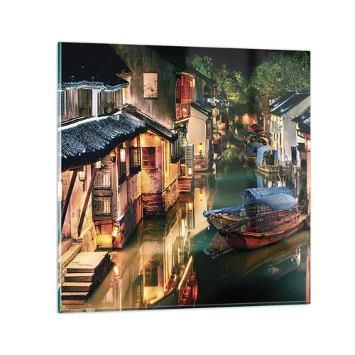 Glass picture - Evening on a Chinese Street - 30x30 cm