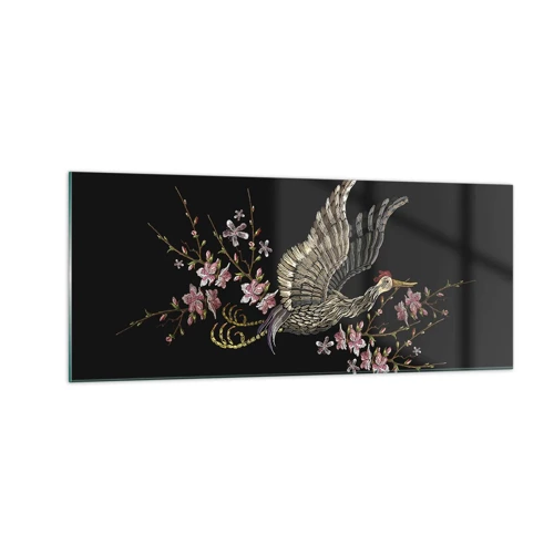 Glass picture - Exotic, Embroidered Bird - 100x40 cm