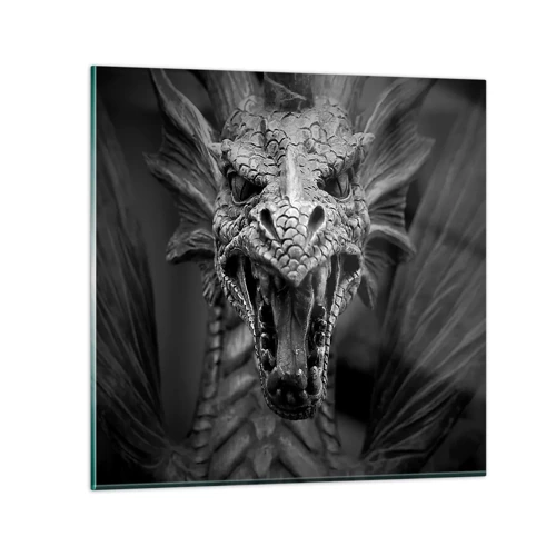 Glass picture - Fairytale Dragon in Grey - 30x30 cm