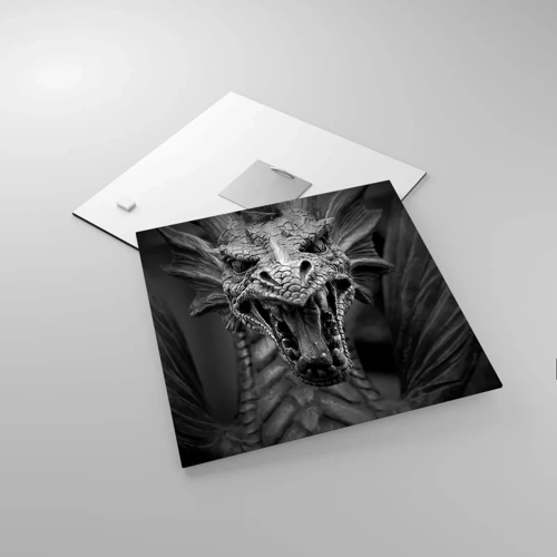Glass picture - Fairytale Dragon in Grey - 30x30 cm